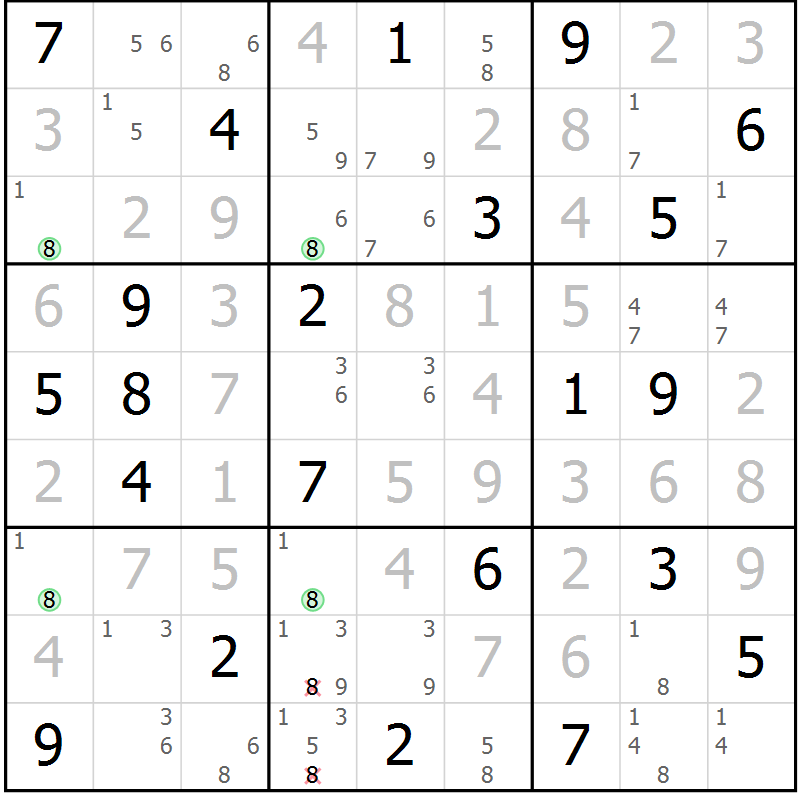 Position des candidats pour la solution de la Gr 5 page 8 du magazine de sudoku Sudoku Suprême n° 036