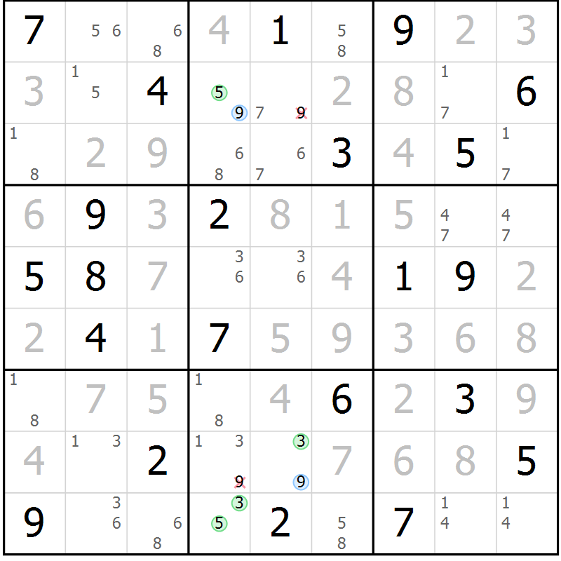 Position des candidats pour la solution de la Gr 5 page 8 du magazine de sudoku Sudoku Suprême n° 036