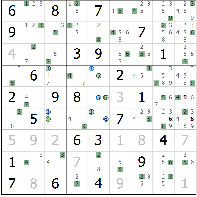 Position des candidats pour la solution de la Gr 50 page 53 du magazine de sudoku Sudoku Suprême n° 036