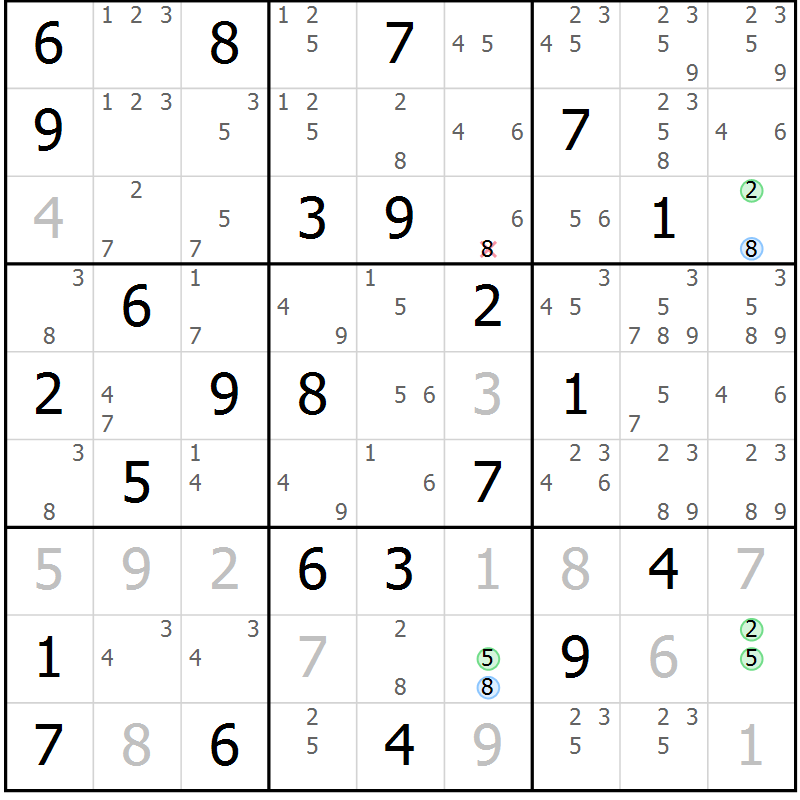 Position des candidats pour la solution de la Gr 50 page 53 du magazine de sudoku Sudoku Suprême n° 036