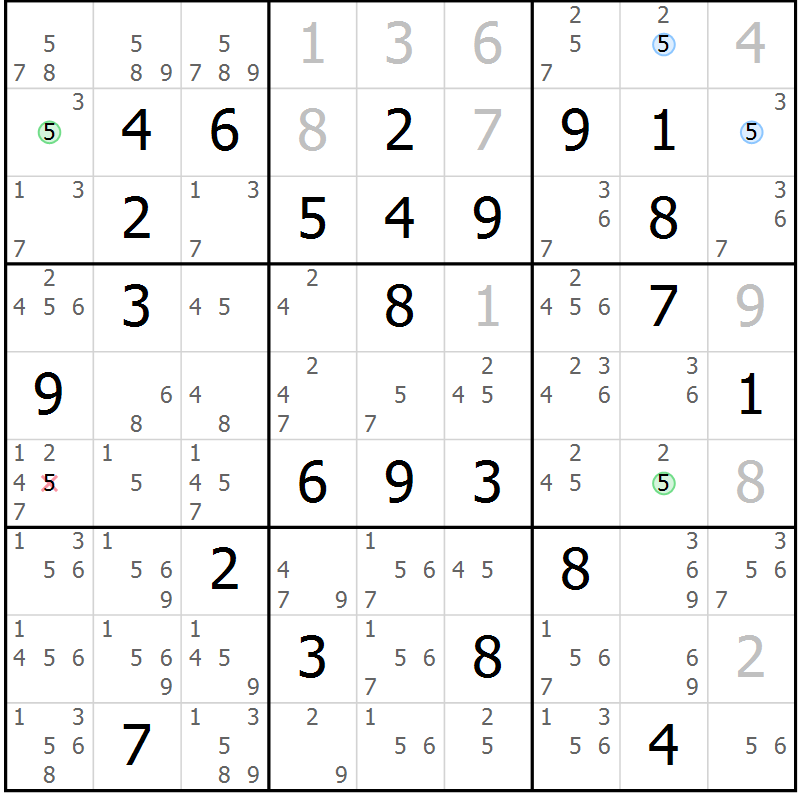 Position des candidats pour la solution de la Gr 51 page 54 du magazine de sudoku Sudoku Suprême n° 036