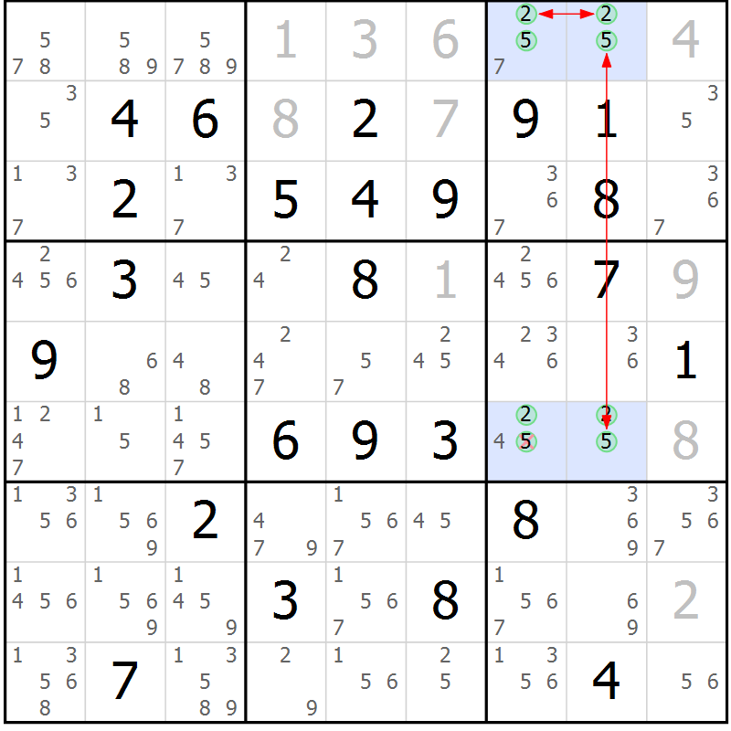 Position des candidats pour la solution de la Gr 51 page 54 du magazine de sudoku Sudoku Suprême n° 036