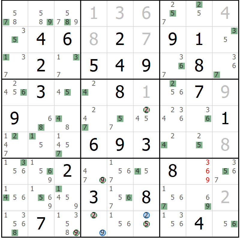 Position des candidats pour la solution de la Gr 51 page 54 du magazine de sudoku Sudoku Suprême n° 036