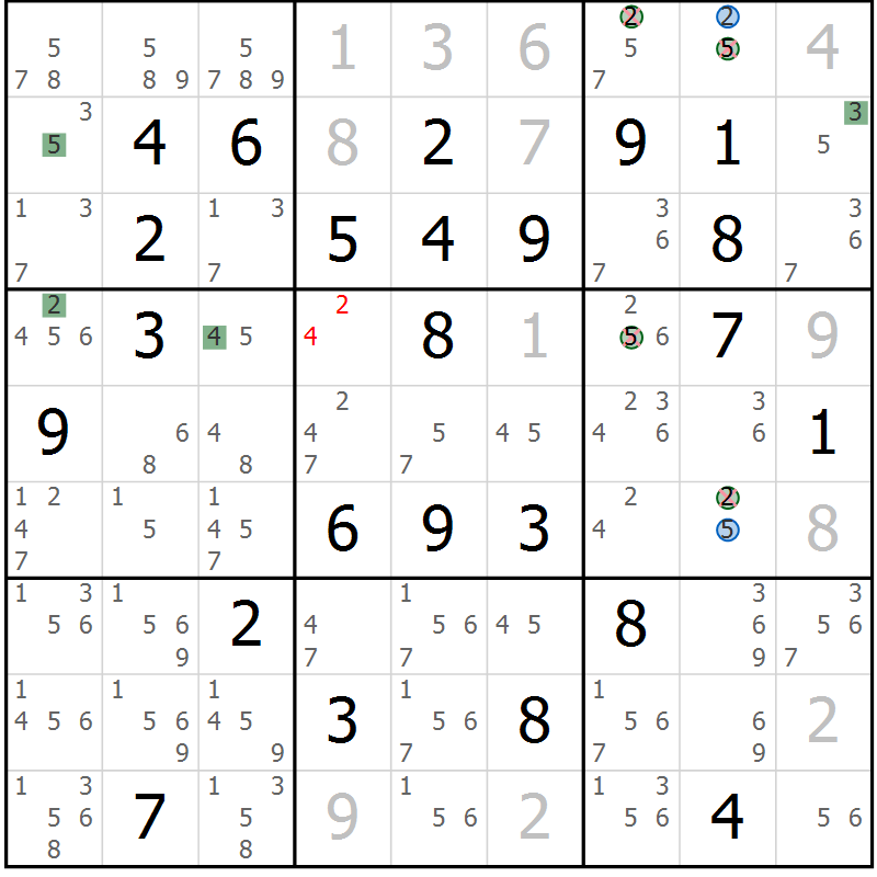 Position des candidats pour la solution de la Gr 51 page 54 du magazine de sudoku Sudoku Suprême n° 036