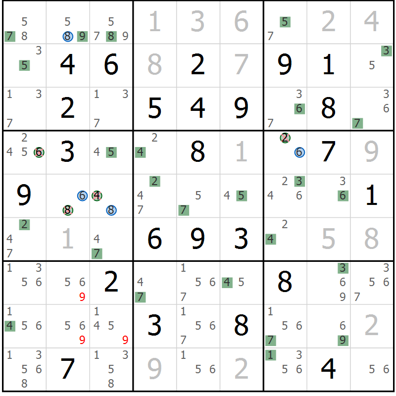 Position des candidats pour la solution de la Gr 51 page 54 du magazine de sudoku Sudoku Suprême n° 036