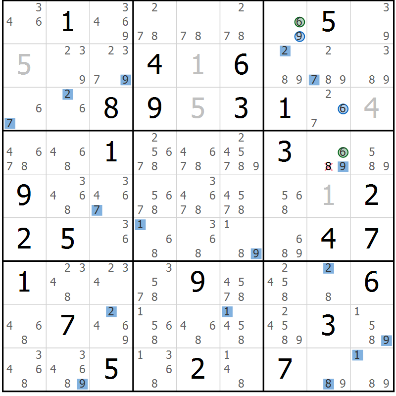 Position des candidats pour la solution de la Gr 52 page 55 du magazine de sudoku Sudoku Suprême n° 036