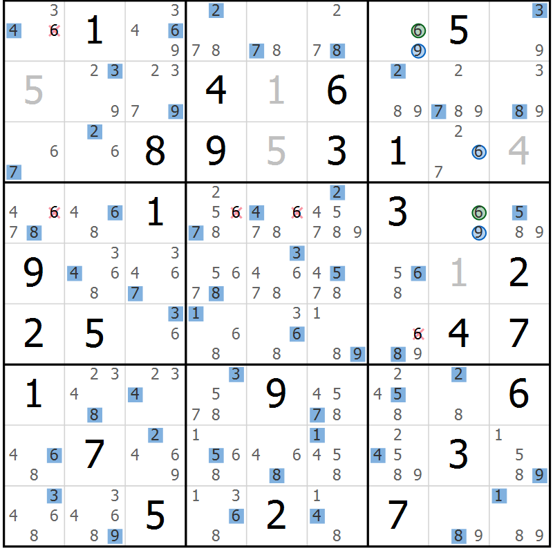 Position des candidats pour la solution de la Gr 52 page 55 du magazine de sudoku Sudoku Suprême n° 036