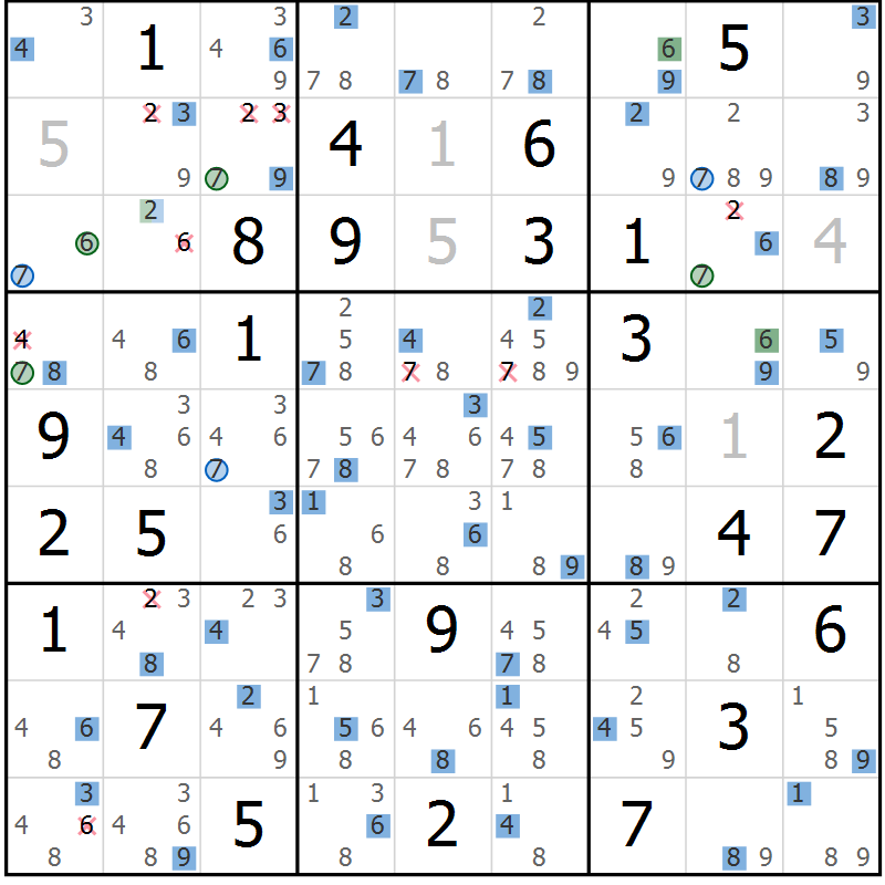 Position des candidats pour la solution de la Gr 52 page 55 du magazine de sudoku Sudoku Suprême n° 036