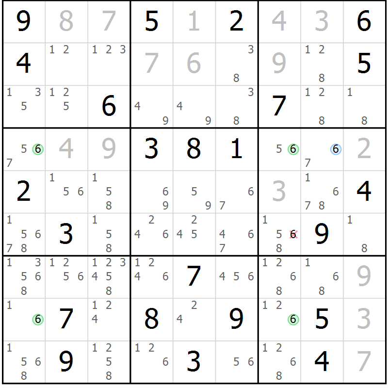 Position des candidats pour la solution de la Gr 53 page 56 du magazine de sudoku Sudoku Suprême n° 036