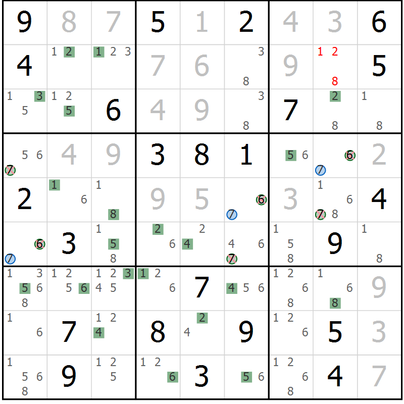 Position des candidats pour la solution de la Gr 53 page 56 du magazine de sudoku Sudoku Suprême n° 036