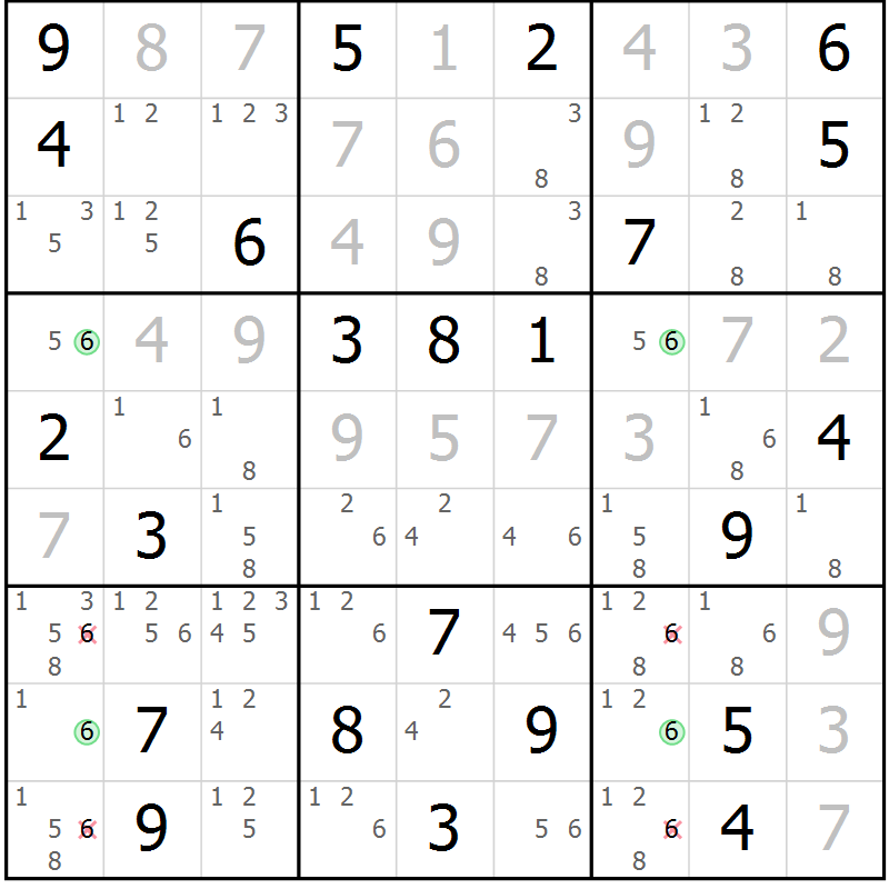 Position des candidats pour la solution de la Gr 53 page 56 du magazine de sudoku Sudoku Suprême n° 036