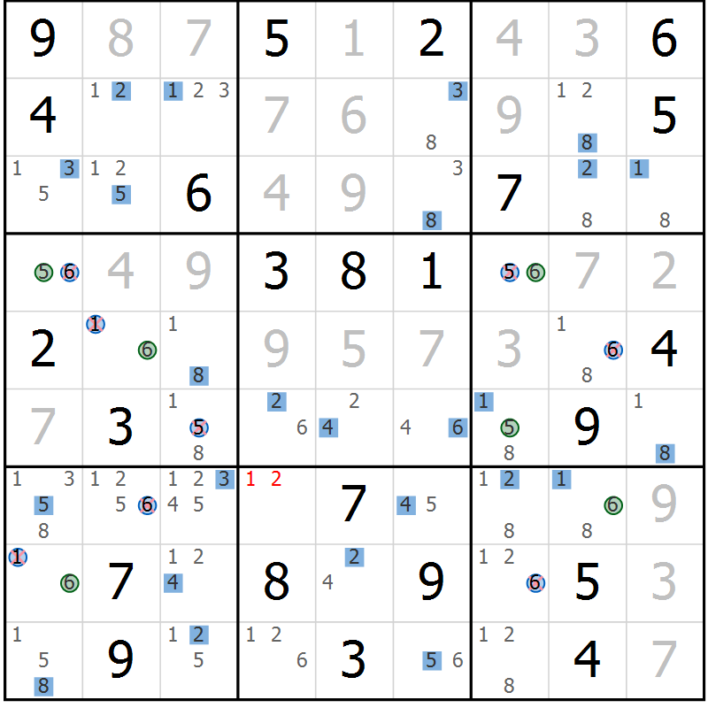 Position des candidats pour la solution de la Gr 53 page 56 du magazine de sudoku Sudoku Suprême n° 036