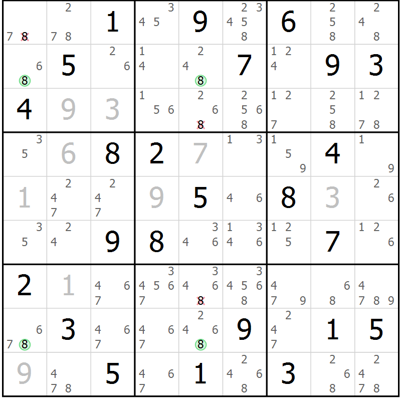 Position des candidats pour la solution de la Gr 54 page 57 du magazine de sudoku Sudoku Suprême n° 036