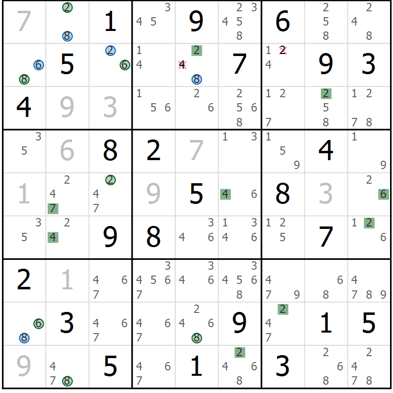 Position des candidats pour la solution de la Gr 54 page 57 du magazine de sudoku Sudoku Suprême n° 036
