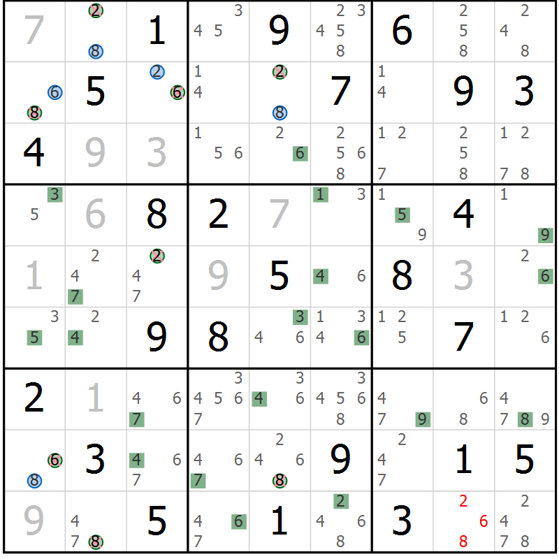 Position des candidats pour la solution de la Gr 54 page 57 du magazine de sudoku Sudoku Suprême n° 036