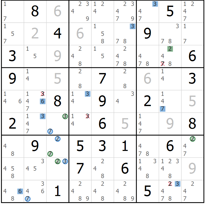 Position des candidats pour la solution de la Gr 55 page 58 du magazine de sudoku Sudoku Suprême n° 036