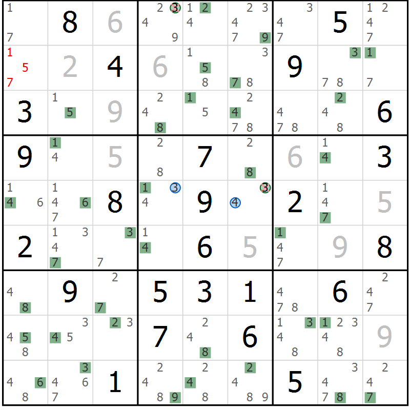 Position des candidats pour la solution de la Gr 55 page 58 du magazine de sudoku Sudoku Suprême n° 036
