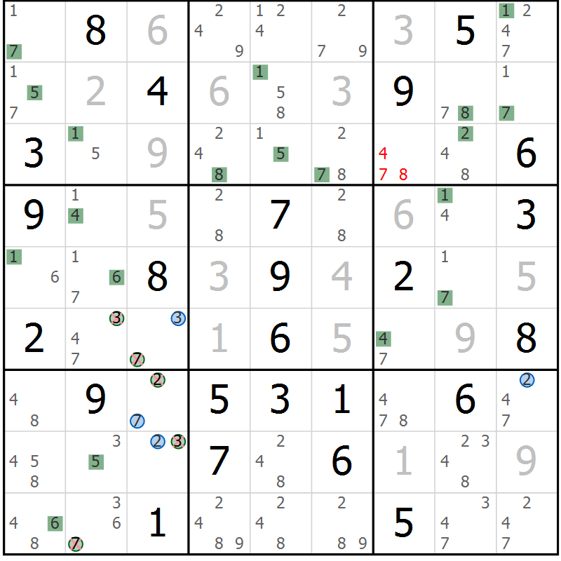Position des candidats pour la solution de la Gr 55 page 58 du magazine de sudoku Sudoku Suprême n° 036