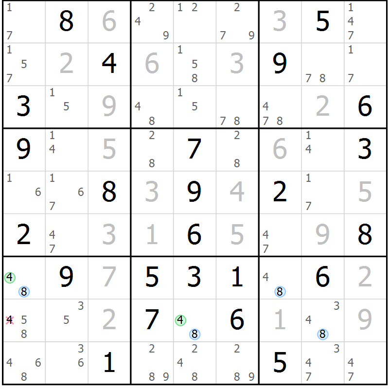 Position des candidats pour la solution de la Gr 55 page 58 du magazine de sudoku Sudoku Suprême n° 036