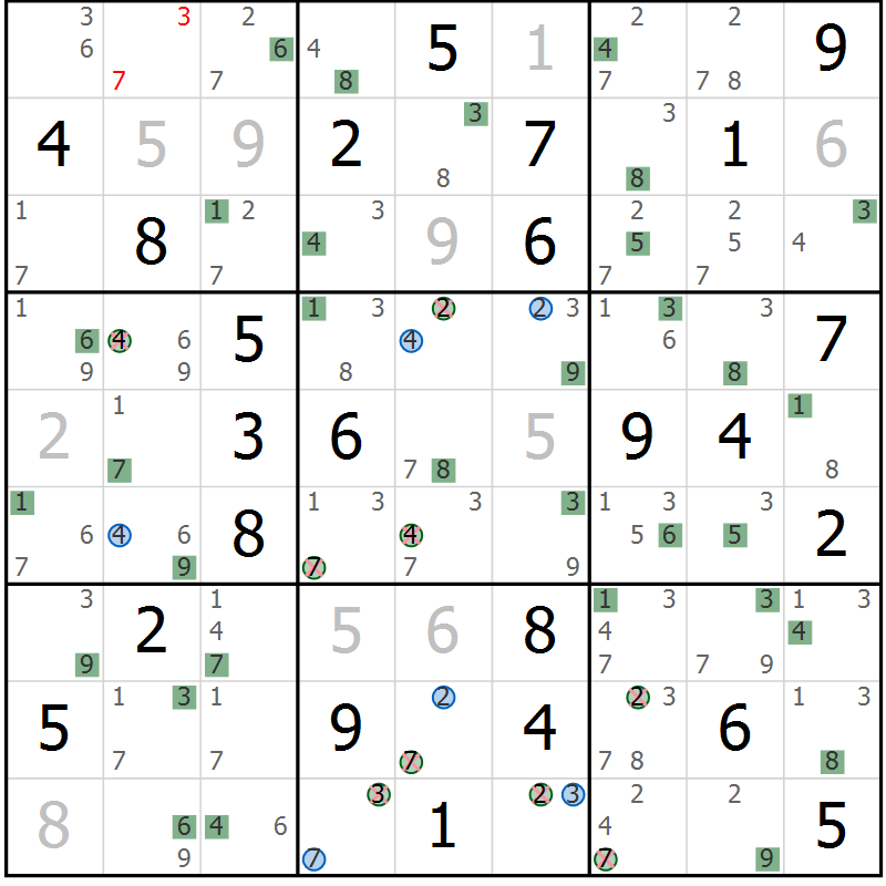 Position des candidats pour la solution de la Gr 56 page 59 du magazine de sudoku Sudoku Suprême n° 036