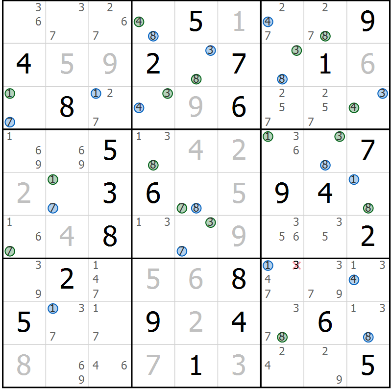 Position des candidats pour la solution de la Gr 56 page 59 du magazine de sudoku Sudoku Suprême n° 036