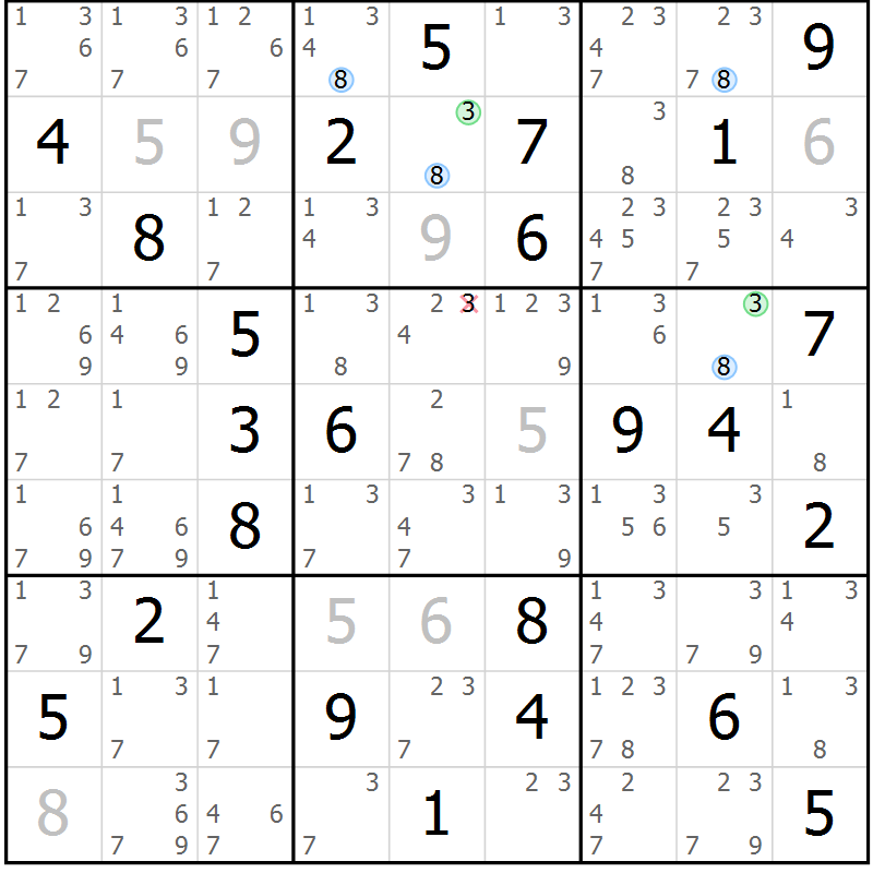 Position des candidats pour la solution de la Gr 56 page 59 du magazine de sudoku Sudoku Suprême n° 036