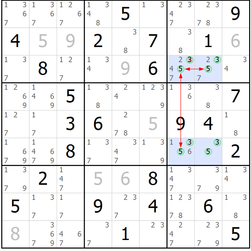 Position des candidats pour la solution de la Gr 56 page 59 du magazine de sudoku Sudoku Suprême n° 036