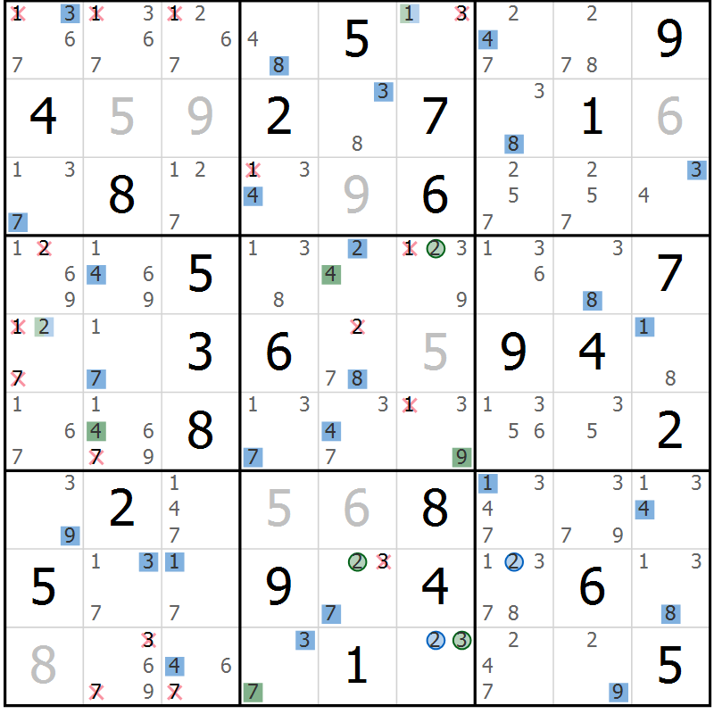 Position des candidats pour la solution de la Gr 56 page 59 du magazine de sudoku Sudoku Suprême n° 036