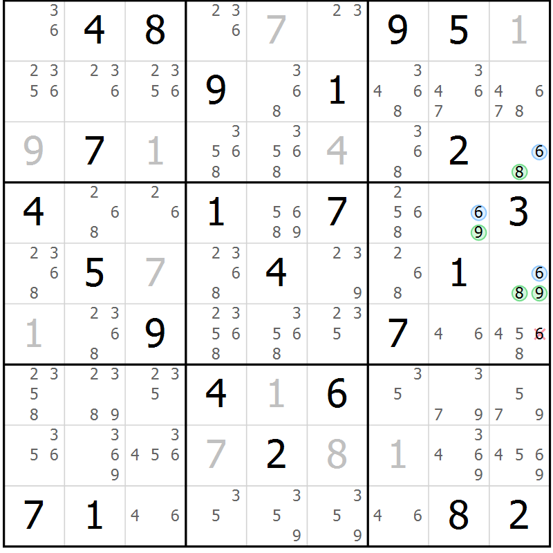 Position des candidats pour la solution de la Gr 57 page 60 du magazine de sudoku Sudoku Suprême n° 036