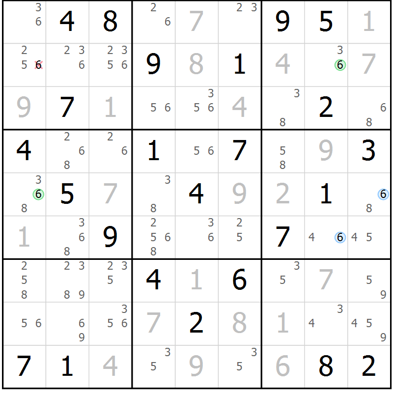 Position des candidats pour la solution de la Gr 57 page 60 du magazine de sudoku Sudoku Suprême n° 036