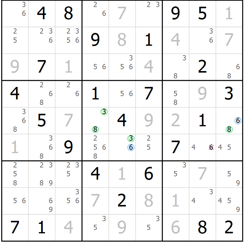 Position des candidats pour la solution de la Gr 57 page 60 du magazine de sudoku Sudoku Suprême n° 036