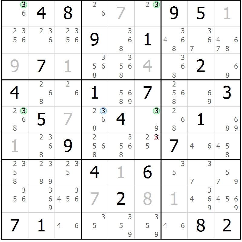 Position des candidats pour la solution de la Gr 57 page 60 du magazine de sudoku Sudoku Suprême n° 036