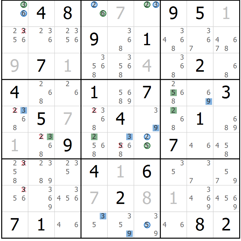 Position des candidats pour la solution de la Gr 57 page 60 du magazine de sudoku Sudoku Suprême n° 036