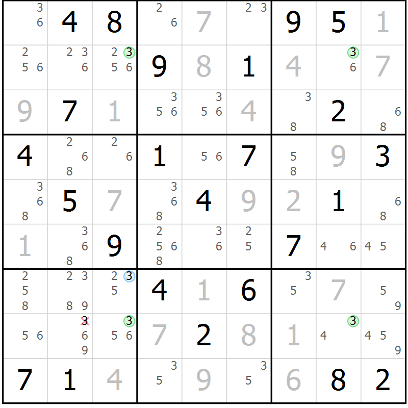 Position des candidats pour la solution de la Gr 57 page 60 du magazine de sudoku Sudoku Suprême n° 036