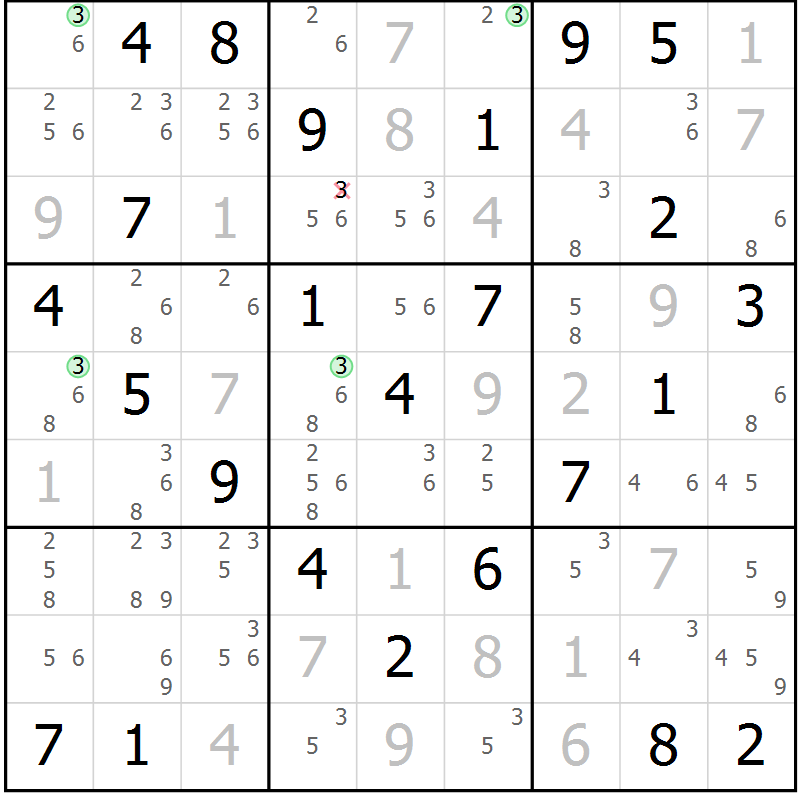 Position des candidats pour la solution de la Gr 57 page 60 du magazine de sudoku Sudoku Suprême n° 036