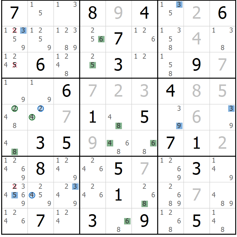 Position des candidats pour la solution de la Gr 58 page 61 du magazine de sudoku Sudoku Suprême n° 036