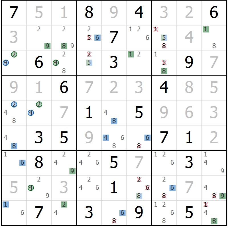 Position des candidats pour la solution de la Gr 58 page 61 du magazine de sudoku Sudoku Suprême n° 036