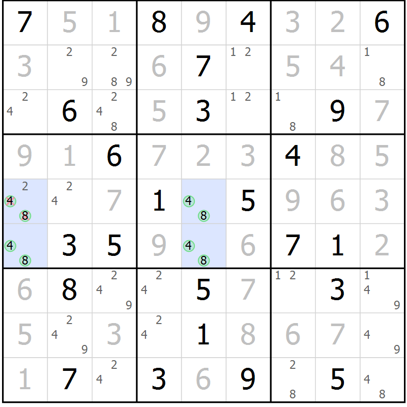 Position des candidats pour la solution de la Gr 58 page 61 du magazine de sudoku Sudoku Suprême n° 036