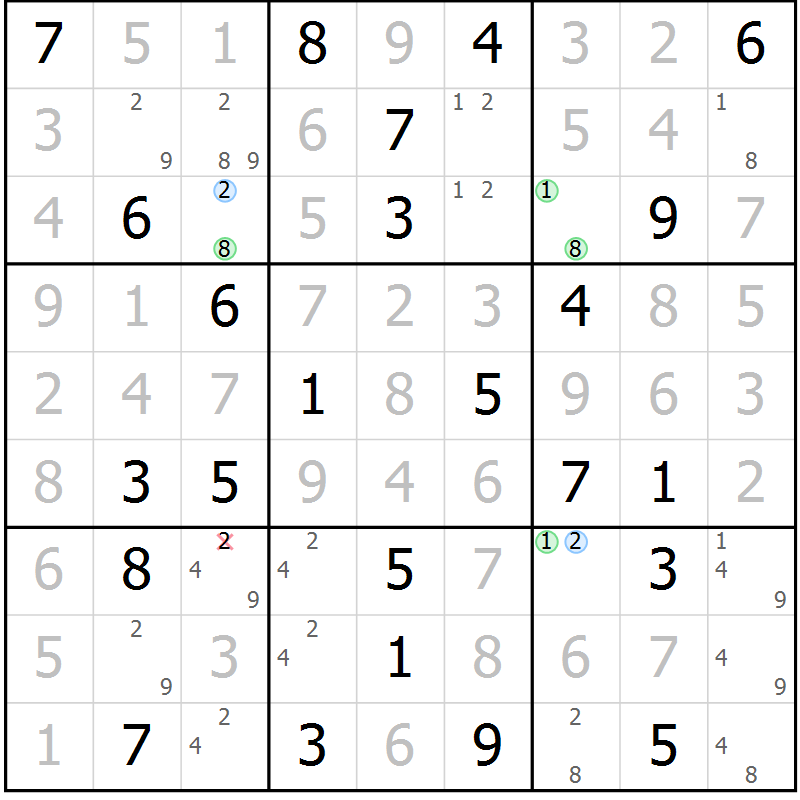 Position des candidats pour la solution de la Gr 58 page 61 du magazine de sudoku Sudoku Suprême n° 036