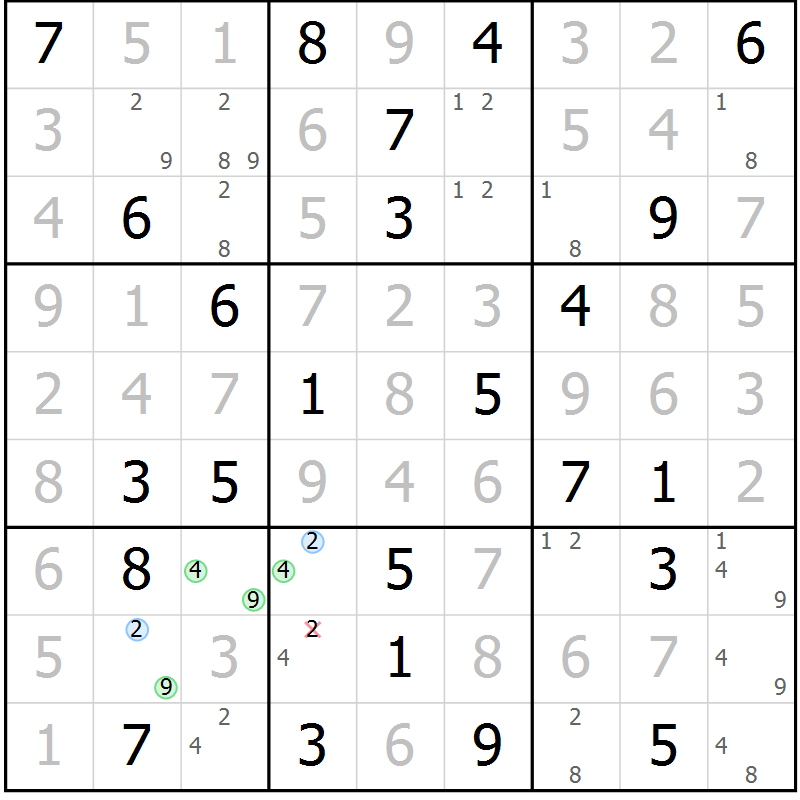 Position des candidats pour la solution de la Gr 58 page 61 du magazine de sudoku Sudoku Suprême n° 036