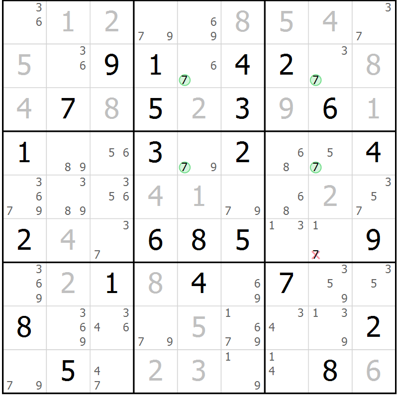 Position des candidats pour la solution de la Gr 59 page 62 du magazine de sudoku Sudoku Suprême n° 036