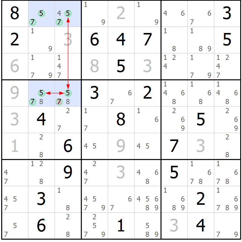 Position des candidats pour la solution de la Gr 6 page 9 du magazine de sudoku Sudoku Suprême n° 036