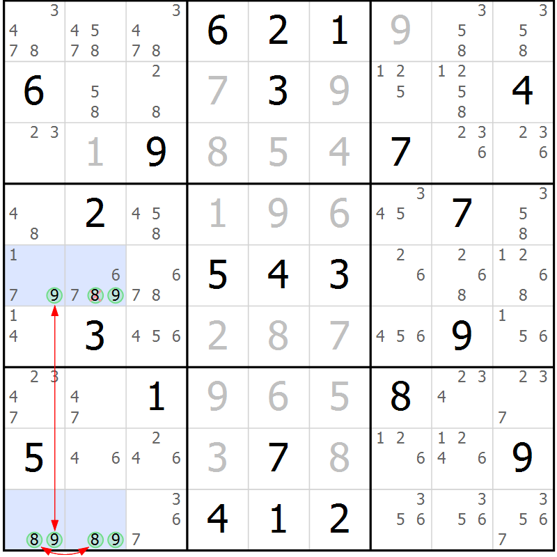 Position des candidats pour la solution de la Gr 62 page 65 du magazine de sudoku Sudoku Suprême n° 036