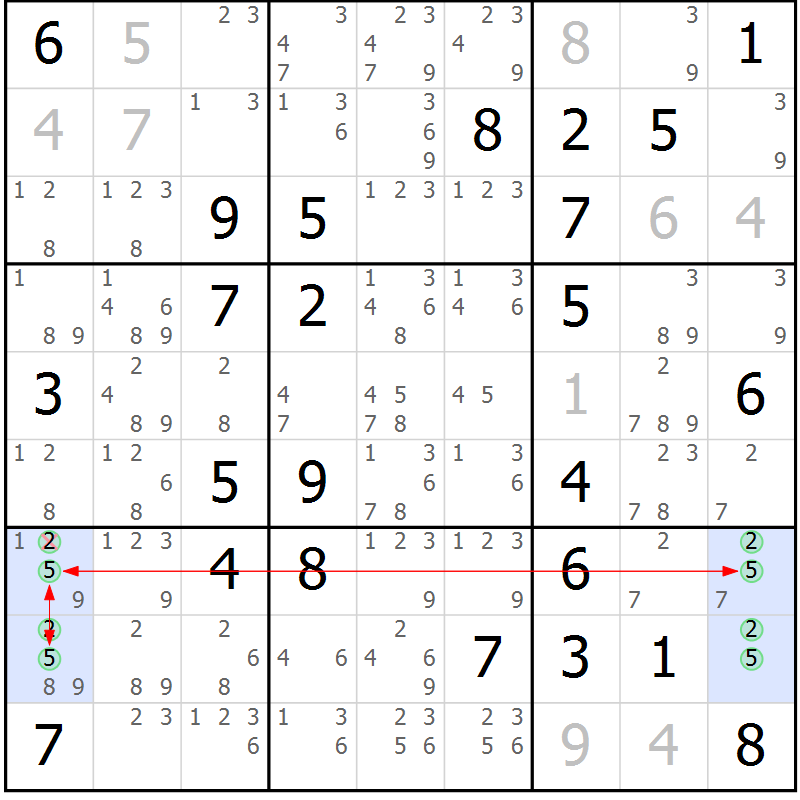 Position des candidats pour la solution de la Gr 63 page 66 du magazine de sudoku Sudoku Suprême n° 036