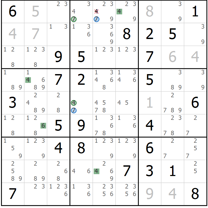 Position des candidats pour la solution de la Gr 63 page 66 du magazine de sudoku Sudoku Suprême n° 036