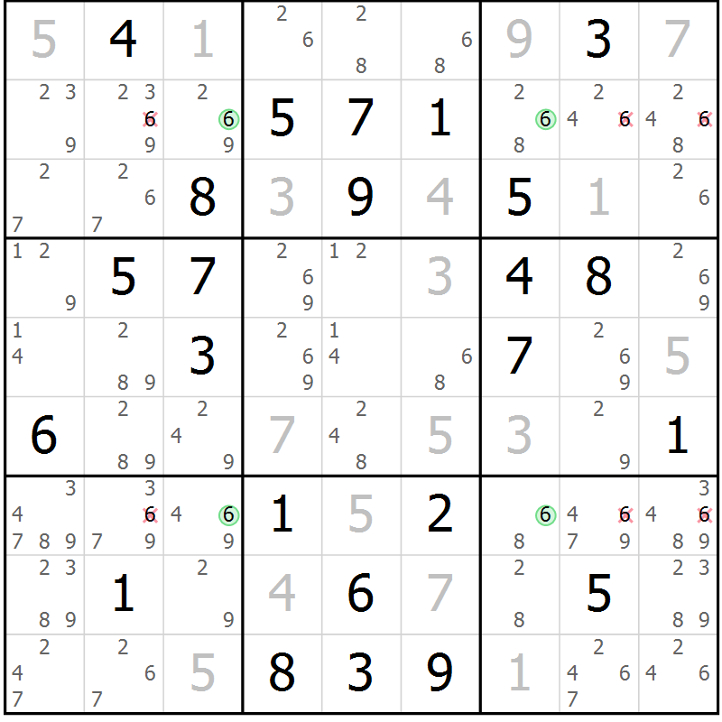 Position des candidats pour la solution de la Gr 65 page 68 du magazine de sudoku Sudoku Suprême n° 036