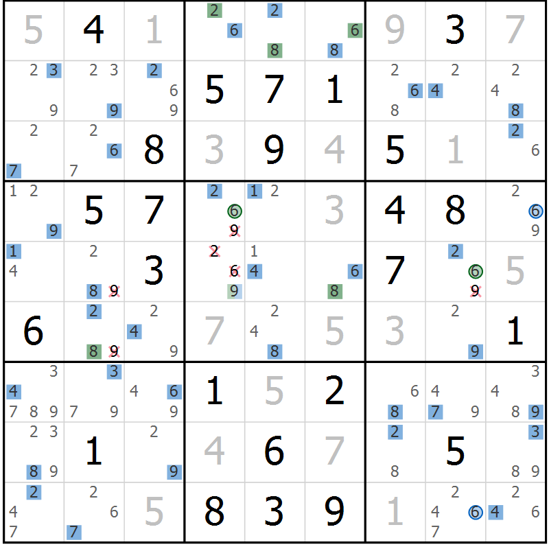 Position des candidats pour la solution de la Gr 65 page 68 du magazine de sudoku Sudoku Suprême n° 036