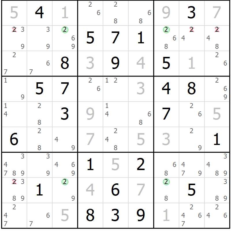 Position des candidats pour la solution de la Gr 65 page 68 du magazine de sudoku Sudoku Suprême n° 036