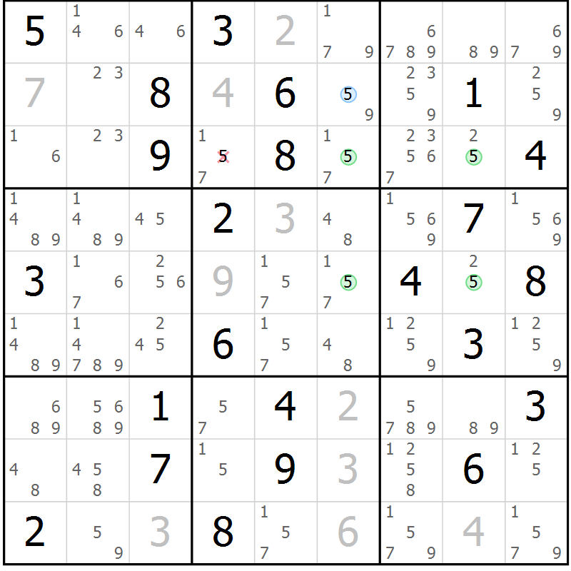 Position des candidats pour la solution de la Gr 66 page 69 du magazine de sudoku Sudoku Suprême n° 036