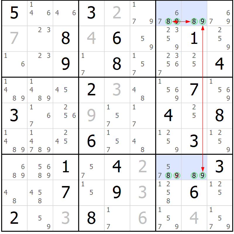 Position des candidats pour la solution de la Gr 66 page 69 du magazine de sudoku Sudoku Suprême n° 036